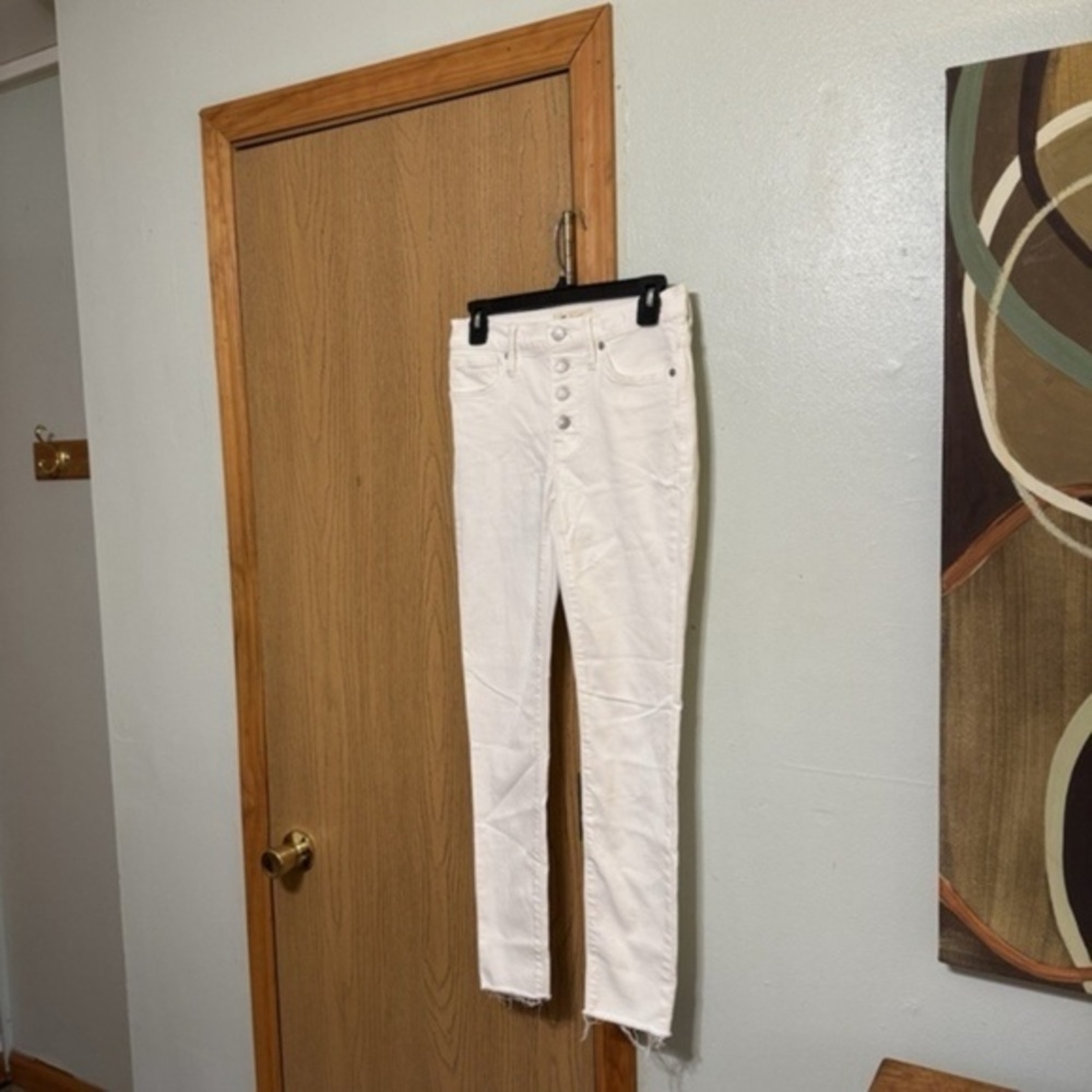 Madewell "9" Mid-Rise Skinny" Size 25 Solid White Button-Fly Jeans w/Raw Hem